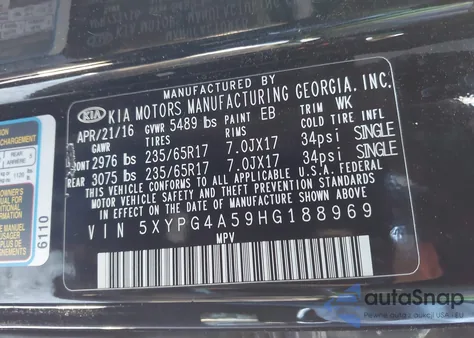 2017 Kia Sorento 3.3L Lx from USA, damaged, VIN 5XYPG4A59HG188969